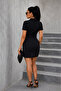 Women's Double-Breasted Collared Short Imported Crepe Dress with Waist Buckle - 4
