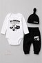Baby 3-Piece Set Black and White Fan Themed Long Sleeve 100% Cotton Newborn Bodysuit Pants Hat Set I'M Ready for My First Match 0-9 Months - 6