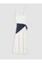 Peak New Season White Square-Neckline Flared Dress with Scarf Detail. - 7