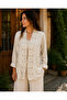 Ecru Color Linen Jacket with Lace and Pocket Detail - 7