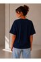 Navy Blue Oversize Women's T-Shirt - Basic Comfortable Cut Crew Neck Cotton T-Shirt - 4