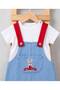 Baby Girl Rabbit Embroidered Strappy Summer Denim Dress White Basic T-Shirt 2-Piece Set - 5