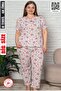 Women's Short Sleeve Patterned Combed Cotton Nightgown-Pajama Set - 2