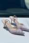 Bella Women's Beige Polka Dot Pointed Toe Thin Heel Back Elastic Shoes - 4