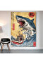 Japanese Shark Ukiyo-E Wall Covering Wall Tapestry First Quality Satin Fabric Poster