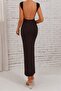 Women's Short Sleeve Deep Backless Long Diver Dress - 3