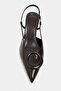 Nereid Brown Patent Leather Women's Shoes with Pointed Toe, Open Back, and Thin Heel, with Accessories - 6