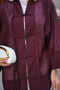 Women's Front Lace Detailed Wide Sleeve High Collar Tulle Kimono Burgundy - 5