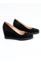 Women's Genuine Leather Wedge Heeled Shoes Black - 2