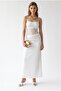 2147 Women's Transparent Lace Strap Long Satin Dress White - 2