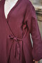 Women's Double Pocketed Muslin Long Kimono with Internal and External Button Fastening, Plum Color - 5