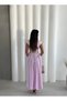 Women's Fit Molded Maxi Dress with Waist Fit and Wide Skirt, Stylish Casual and Event Dress, Black & Pink - 2