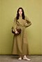 100% Cotton Poplin Long Sleeve Khaki Maxi Dress I2031Ax26Au