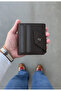 Men's Brown Leather Card Holder - Saffiano Leather Card Holder Wallet Openable and Closable - 100% Genuine Leather Men's Accessory - 4