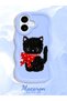 iPhone 16 Compatible Case with Camera Protector Blue Silicone Couple Phone Case Cat Pattern - 2