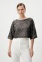 Black Crew Neck Short Sleeve Sequined Athlete Mesh Blouse 3299