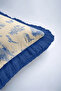 Country Pastoral Birdscaped Fringed Pillowcase - Cream Navy Blue Tassel Throw Pillow Cover - 8