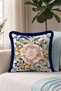 Floral Vintage Motif Fringed Pillowcase - Peony Retro Pink Navy Blue Tassel Throw Pillow Cover - 3