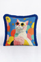 Colorful Cat Figured Pop Art Fringed Pillowcase - Fun Pink Navy Blue Tassel Throw Pillow Cover - 7