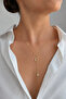 Women's Gold Color Stone Moon and Star Figured Dangle Y Necklace - 2
