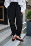 Women's Modal Trousers with Elastic Waist and Tie Cuffs, Black - 3