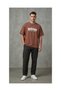 Oversize Crew Neck Brown Printed Men's T-Shirt - 4
