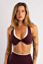 Contrast Double Color Ribbed Burgundy Twist Bra with Removable Pads
