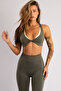 Green Twist Bra with Contrast Double Color Piping and Removable Pads - 7