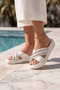 Shiny Lumina - Stoned Cross-Strapped Thick-Soled Lightweight Eva White Women's Slippers - Casual Settings, P