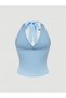 Light Blue Halter Neck Crop Blouse, Women's Halter Neck Crop Blouse, Summer Baby Blue Crop - 2