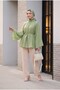 Hakim Collar Belted Lined Spanish Sleeve Oversize Lyocell Tunic - Green - 5