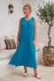 Blue Pool Collar Sleeveless Double Pocket Washable Dirty Stitched Casual Muslin Long Woven Dress 120 62 - 3