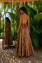 Dried Rose Color Halter Neck Open Back Silk Dress - 3