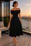 Rochie midi modal cu decolteu barcă - Negru - 2
