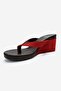 Pryon Red Suede Genuine Leather Women's Flip-Flop Slippers with Wedge Heels - 6