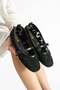Merina Women's Flat Ballet Lace Woven Floral Pattern Buckle Flat Shoes |   Beige - Brown - Black - 6