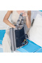 2-in-1 Foldable Denim Portfolio and Striped Cloth Shoulder Bag with Evil Eye Beads Clutch - 2