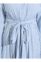 Light Blue Striped Midi Shirt Dress With Tie Waist - 4