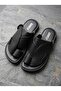 Men Arabic Naal Sandals Woven Texture PU Leather Toe Loop Thick Sole Anti-Slip Double Stitching Black Dark Grey Blue