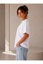 Set of 2 White-White Oversize Women's T-Shirts - Crew Neck Cotton T-Shirt - 4
