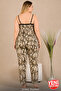 Large Size Women's Viscose Pajama Set with Rope Straps and Lace Detail, Snake Pattern, Comfortable Cut Pajama Set 11031 - 3