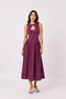 Gabardine Fabric Sleeveless Drop Collar Button Detailed Midi Dress - Plum