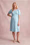 Maternity Sky Blue 100% Cotton Crew Neck Short Balloon Sleeve Gipeli Chest Detailed Dress Paislee - 3