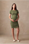 Maternity Green Viscose Blended Crew Neck Short Sleeve Side Gathered Dress Cadence - 2
