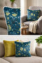 Petrol Blue Floral Patterned Modern Cushion Cover - Decorative Sofa Cushion Cover with Piping on the Edge 43X43 - 2
