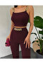 Women's Chain Strap Crop Imported Crepe Blouse and Trousers Two-Piece Set - 4