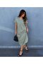 Women's Khaki Short Sleeve Long Linen Dress - 7