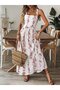 Women's Strappy Square Neck Patterned Long Jersey Dress with Bow Tie Detail on the Back - 2