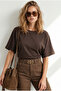 Women's Brown Waist-Fitted Draped Crop Viscose Blouse Blz-19003433