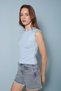 Sleeveless T-Shirt with Flower Detail on the Shoulders, Baby Blue - 3